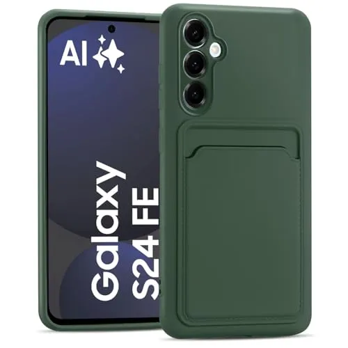 CoolGadget Kartenhülle Handy für Samsung Galaxy S24 FE Card Case, Schutzhülle mit Kartenfach & TPU Stoßschutz und Microfaserfutter, kompatibel mit Samsung Galaxy S24 FE (6,7 Zoll), Grün
