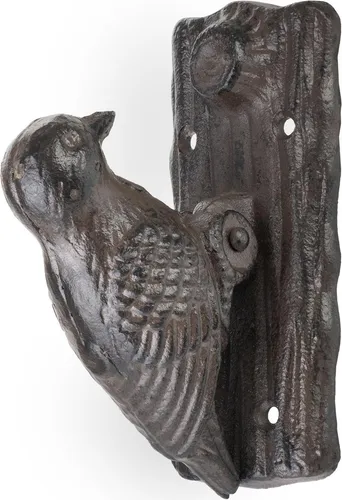 Antiker Türklopfer Vogel Specht Gusseisen Braun - rustikaler Türklopfer aus Eisen im Landhausstil - Vintage Deko für Haustür oder Gartentor wetterfest und massiv