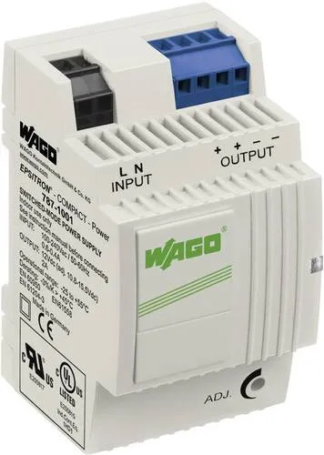 WAGO EPSITRON COMPACT POWER 787-1001 Hutschienen-Netzteil - Hutschienen-Netzteil 12 V/DC 2A, ideal für Schutzklasse II Geräte und DALI-Applikationen, perfekt für Installationsverteiler.