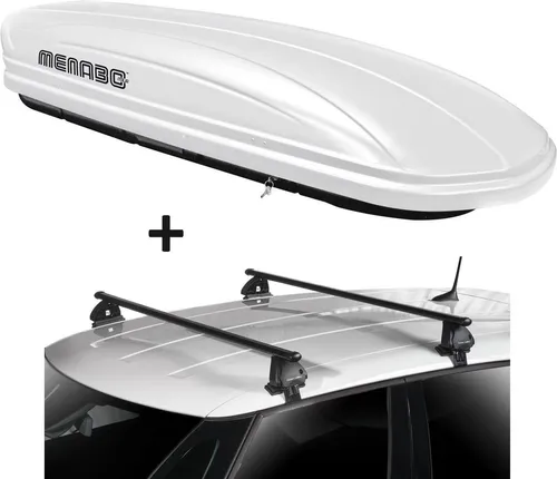 Dachbox VDPMAA320 320 Liter abschließbar weiß + Dachträger VDP EVO Stahl kompatibel mit für VW Tiguan (5N) 5 Türer 2007-2016