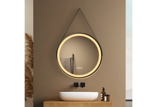 EMKE Badspiegel Antibeschlage 3 Lichtfarben Badezimmerspiegel mit schwarz Rahmen (50-80 cm, Touch Schalter), 3 Lichtfarben Dimmbar, Memory-Funktion, IP44