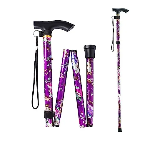 Gehstock Klappbar, Gehstock Damen Faltbar Gehstock Krückstock Spazierstock Aluminium Faltbar lila Einstellbar Spazierstock Verstellbarer Gehstöck Höhenverstellbarer Haltbarer Ausziehbarer Gehstock
