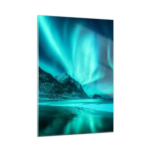 Bilder auf Glas Landschaft Nordpol Nordlichter Glasbild 50x70cm Wandbilder Dekoration Wohnzimmer Schlafzimmer Küche Deko Klein Wanddeko Bild im Glas Wand Kunstdruck Art Modern Wall Decor GPA50x70-5321