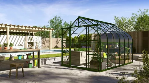 Vitavia Gewächshaus Dione 9900 Smaragd – Elegantes Gartenhaus für Pflanzen - Das Vitavia Dione Gewächshaus vereint Funktionalität und Stil. Mit 3 mm starkem Sicherheitsglas und einem harmonischen Design ist es ideal für Hobbygärtner und wertet jeden Garten auf.