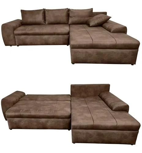 luma-home Ecksofa 18011 mit Bettfunktion - Ecksofa mit Ottomane rechts, geräumiger Bettkasten und hochwertiger Wellenunterfederung für optimalen Sitz- und Schlafkomfort. Ideal im modernen Vintage-Look.