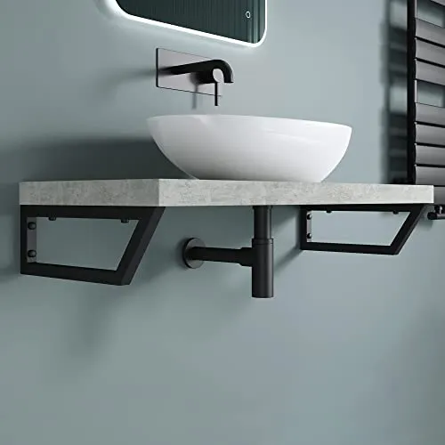 doporro Waschtischhalterung Waschtischkonsole Wandkonsole 48x2.5x15 cm rostfreie Edelstahl schwarz Wandhalter Träger Regalträger Regalhalter (1 Stück) WH04