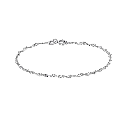 Amor Damen-Armband aus 925er Sterling Silber mit glänzender Rhodiumschicht, elegante Singapur-Kette, 16 cm, mit sicherem Federringverschluss, 9137268