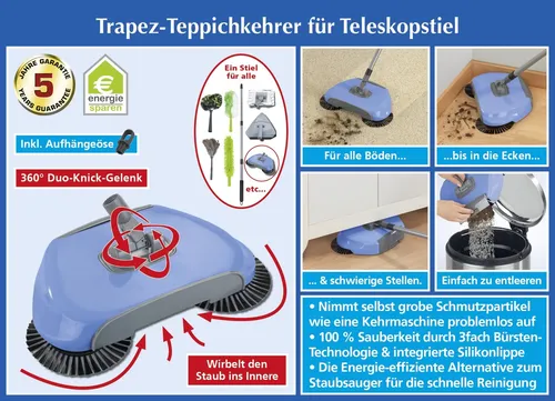 Trapez Teppichkehrer für Teleskopstiel