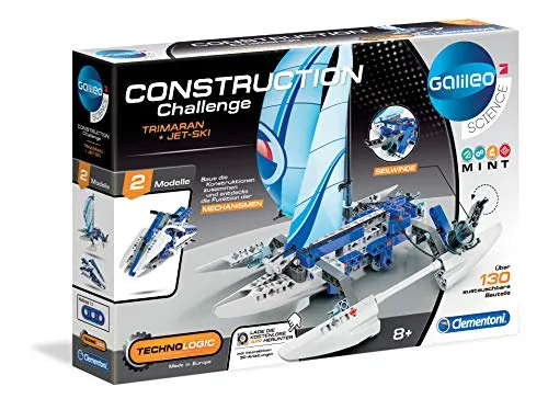 Clementoni 59108 59108 - Construction Challenge - Trimaran und Jetski, Mehrfarben Bunt