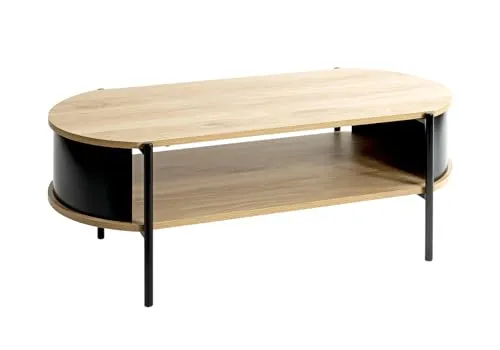 HAKU Möbel Couchtisch Eiche natur, schwarz, Metall, Spanplatte - Maße: B 100 x H 37 x T 54 cm, Style: Modern