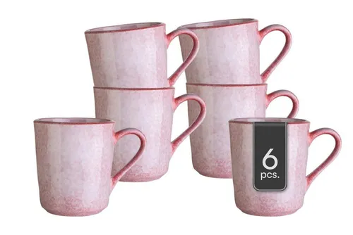 Home4You Kaffeetassen 6er Set - Rosa, 355 ml - Kaffeebecher Set aus lasiertem Steingut, mikrowellen- und spülmaschinengeeignet, ideal für den Haushalt oder Camping.