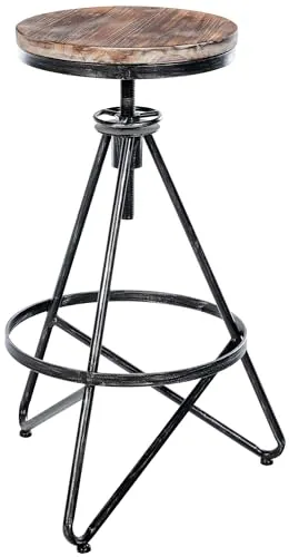 CLP Barhocker Karla I Höhenverstellbarer Barstuhl aus Holz und Metall - Barhocker im Industrialstil mit höhenverstellbarem Sitz von 67-81 cm. Ideal für Küche, Bar oder Bistro, bietet er Komfort und Vielseitigkeit in modernem Design.