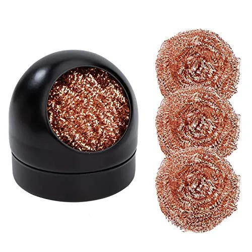 Lötspitzenreiniger Lötkolben-Spitze Reiniger und Halter, Weich Gewickelte Messing-Spitzenreiniger-Kit Reinigungsdraht Scrubber Reiniger (4 Messingkugeln, Schwarz)