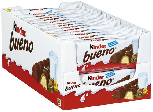 Ferrero Kinder Bueno, Riegel, Schokolade, 30 Stück - Schokolade, feine Doppelriegel mit cremiger Füllung, ideal für alle Gelegenheiten und ein Genuss für Schokoladenliebhaber.