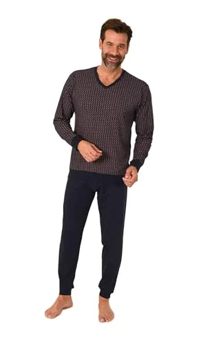 Normann Herren Schlafanzug Langarm Pyjama V-Hals Navy Größe 48 - Eleganter langarm Herren Pyjama in stilvoller Optik – ideal für entspannte Tage und erholsame Nächte. Mit praktischen Bündchen für optimalen Sitz und Komfort. Geprüfte Markenqualität von Normann seit 1903.