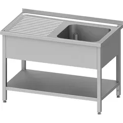 Spültisch mit Grundboden 1300x600x850 mm, mit einem Becken rechts, mit Aufkantung, verschweißt
