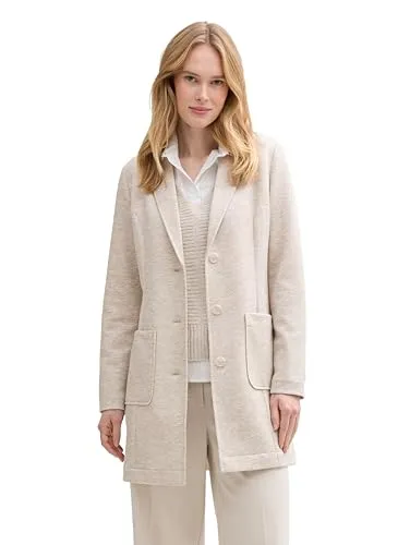 TOM TAILOR Damen Mantel 1045404 - Sand Stone Beige Melange - Funktionsjacke im Blazer-Look, aus leichtem Jacquard-Stoff mit Stretch für optimale Bewegungsfreiheit und eleganten Stil.