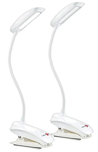 Lunartec Klemmleuchte: 2er-Set Schwanenhals-Klemm-Lampen, 3-Watt-COB-LED und Akku, USB (LED Klemmleuchte, USB Leuchte, Tischleuchte Batterie)