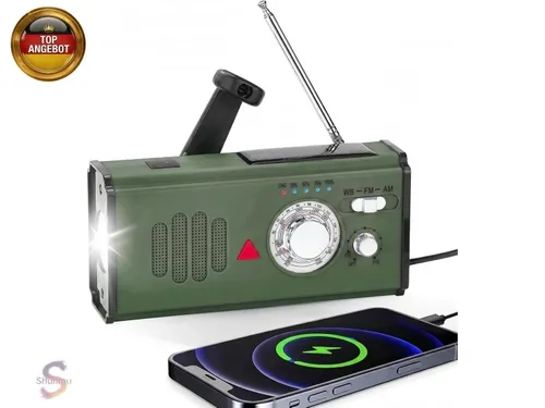 Notfallradio mit Kurbel, 4000mAh Powerbank Batterieradio, AM/FM/WB