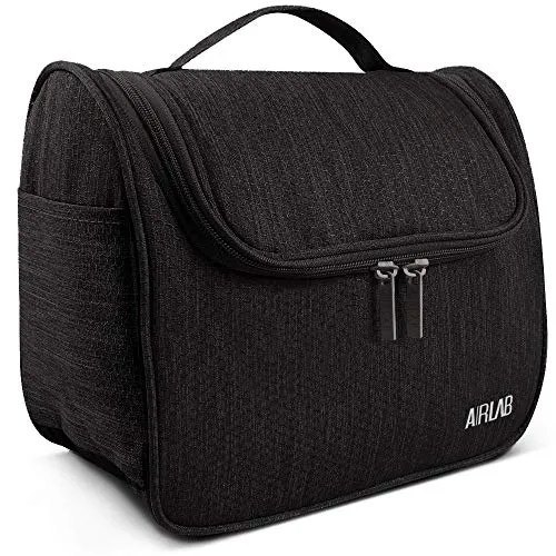 Kulturbeutel zum Aufhängen, Airlab Kulturtasche mit Tragegriff und Haken, Größe: 24 x 19,5 x 12,5cm, Schwarz