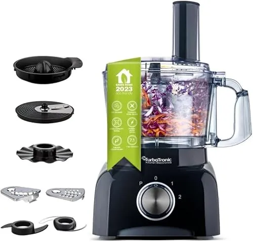 TurboTronic Food Processor 1,2L - Multifunktionale Küchenmaschine in elegantem Schwarz, 800 Watt Leistung, inklusive umfangreichem Zubehör für vielseitige Anwendungen