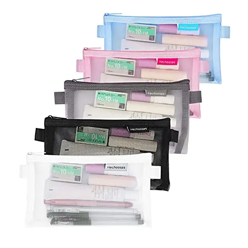 Stück Federmäppchen,Mesh Reißverschluss Beutel,tragbare Briefpapier Tasche, Kulturbeutel,für Reise Büromaterial Kosmetik Aufbewahrungsbeutel 5
