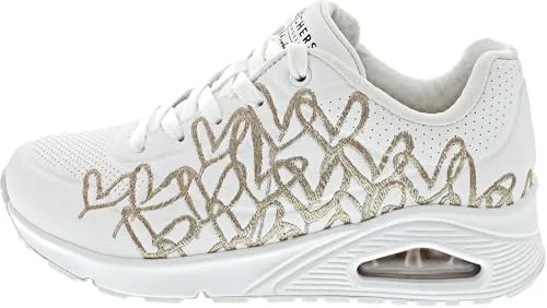Skechers UNO-GOLDEN HEART Sneaker - Modischer Freizeitschuh mit goldfarbenen Mylar-Stickereien und Skechers Air-Cooled Memory Foam für optimalen Tragekomfort. Ideal für Alltag und Freizeit.