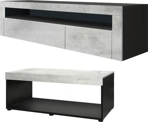 Vladon Wohnwand Berlin, modernes Wohnzimmer-Set in Schwarz matt und Beton Oxid Optik