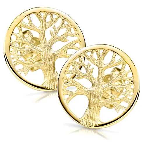 MATERIA Gold Ohrstecker Baum des Lebens - 925 Silber - Ohrringe für Damen, filigrane Lebensbaum-Design aus vergoldetem 925 Silber, wasserfest und langlebig, ideal als Geschenk in schicker Schmuckschachtel.