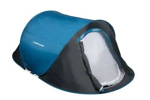 Dunlop 2 Personen Zelte Pop-up, Kuppelzelt Camping Outdoor Zelt, Blau/Grau, 255 x 155 x 95 cm