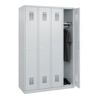 CP-Möbel Spind Basis PLUS - Lichtgrau, 4 Abteile mit Drehriegelschloss - Regale & Schränke: Robuster Spind mit 4 Abteilen, ideal für Schulen und Fitnessstudios. Mit hochwertiger Pulverbeschichtung und optimaler Belüftung für eine hygienische Nutzung.