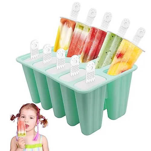 Horuili Eiswürfelform aus Silikon – 10 wiederverwendbare Formen mit Stäbchen – leicht zu entformen für die Herstellung von Popsicles