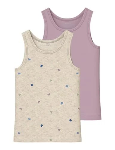 NAME IT Mädchen Nmftank Top 2P Peyote Hearts Noos, Peyote Melange, Numeric 104 EU