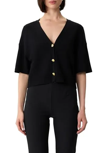 Stylischer Cardigan COMMA für Damen, Gr. 40, schwarz - Strickjacke in lässigem Schnitt mit V-Ausschnitt und goldenen Knöpfen. Ideal für modische Frauen, die gemütlich durch kühlere Tage kommen möchten.