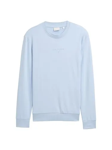 TOM TAILOR Herren Sweatshirt 1047784 - Stylisches Sweatshirt in Light Metal Blue, Regular Fit mit kleinem Logo-Print. Hergestellt aus pflegeleichter Baumwoll-Polyester Mischung für hohen Tragekomfort.