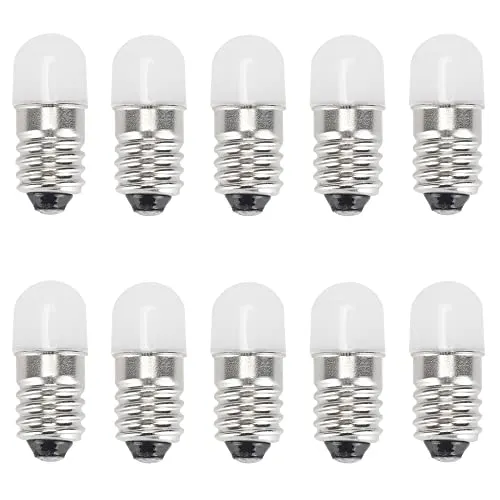 GutReise E10 LED Leuchtmittel 6 V Warmweiß, 10 Stück AC/DC E10 Miniatur-Schraub-LED-Lampen 0,5 W, 65 lm (6 V, Warmweiß)