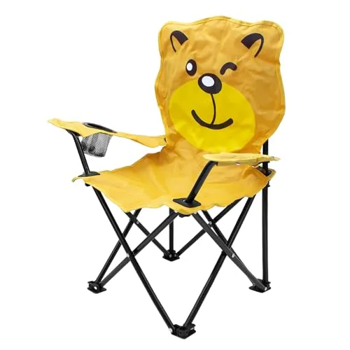 Spetebo Kinder Campingstuhl mit Getränkehalter - Motiv Bär - Garten Kinderstuhl faltbar mit Tragetasche - Freizeit Klappstuhl Anglersessel faltbar