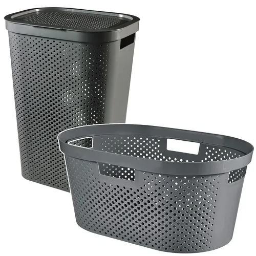 Wäschekorb 2-er Set Wäschesammler Grau - Praktisches 2-er Set Wäschekörbe in modernem Grau, ideal für die Wäscheorganisation. Mit Deckel und freistehender Montage für optimalen Komfort und Stauraum von 40 bis 75 Litern.