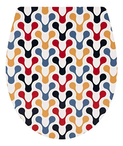 SITZPLATZ® WC-Sitz mit Absenkautomatik, Dekor 70er, Matt/Glanz Oberfläche, hochwertiger Duroplast Toilettensitz, Top-Fix Befestigung von oben, abnehmbar, WC-Deckel, ovale Standard O-Form, 40712 0