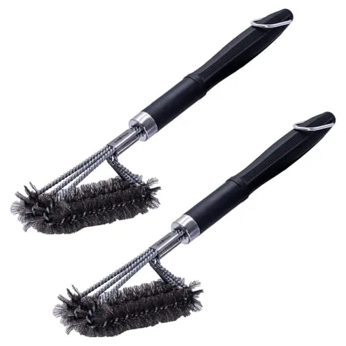 2X Grillfürst Premium Grillbürste mit Edelstahl Borsten und schraubbarem Griff, 45 cm - Grill Reinigungsbürste für Grillrost, Grillrost Bürste mit langem 3-Fach Bürstenkopf