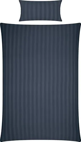 Erwin Müller Mako-Damast Bettwäsche-Set Fürth mit Streifen, Bettbezug, anthrazit Größe 40x80 cm / 155x220 cm - temperaturausgleichend, Kochfest, mit Reißverschluss, 100% Baumwolle