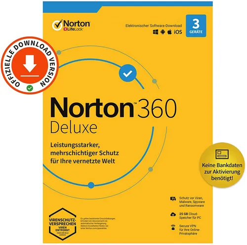 Norton 360 Deluxe| 3 Geräte| 1 Jahr|kein autom. Abo|Key schnell per eMail|ESD
