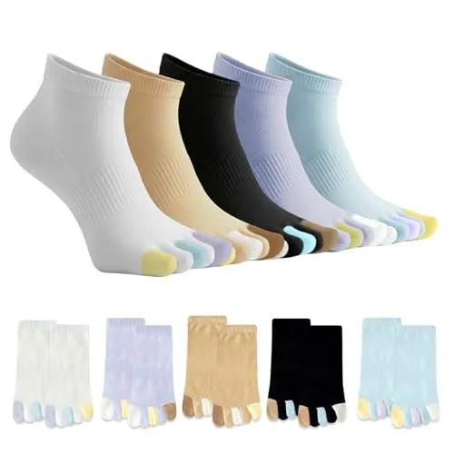 Sunolkie Damen Zehensocken, 5 Paar Atmungsaktive Baumwoll-Socken, Sportliche Anti-Schweiß Komfortsocken, Einheitsgröße 35-38