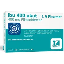 Ibu 400 akut 1 A Pharma® - Effektives Ibuprofen gegen Schmerzen - Arzneimittel zur Linderung von leichten bis mäßig starken Schmerzen und Fieber, schnell schmerzstillend und entzündungshemmend dank 400 mg Ibuprofen pro Tablette.