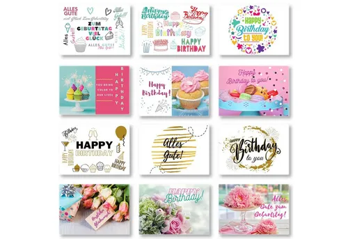 Domelo Geburtstagskarte Geburtstagskarten 12 Stück mit Umschlag Kraftpapier A6