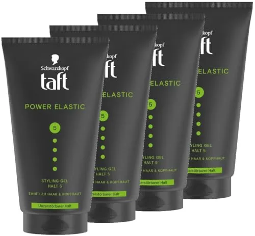 Produktbild Schwarzkopf TAFT Gel Power Elastic (4x 150ml), Haargel für bis zu 48 Stunden starken Halt, sanft zum Haar und zur Kopfhaut, veganes, Haarstyling-Gel