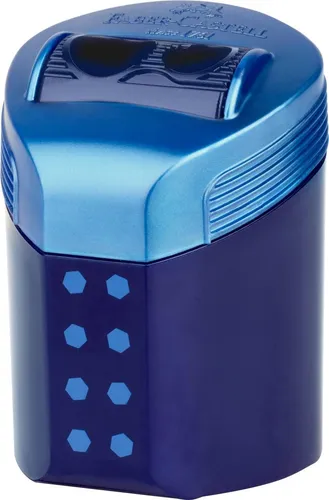 Faber-Castell Doppellochspitzer Box RollOn Dots - Qualitätsspitzer in Blau oder Schwarz, für sauberes Schärfen von Graphit- und Farbstiften, Made in Germany