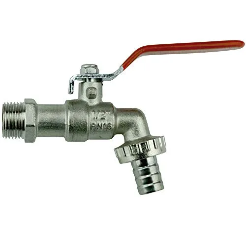 Wandventil Auslaufhahn Zapfhahn 1/2 Zoll Wandanschluss auf 3/4 Zoll AG inkl. Adapter für 1/2 Zoll Schlauch, Messing verchromt