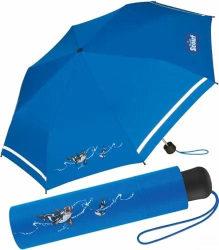 Scout Kinder Regenschirm Taschenschirm Schultaschenschirm mit großen Reflektionsflächen extra leicht Big Orca/Wal