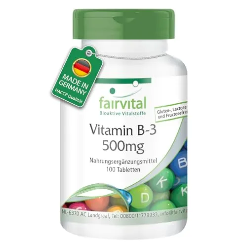 Fairvital | Vitamin B3 500mg - 100 Tabletten - HOCHDOSIERT - VEGAN - Nicotinamid